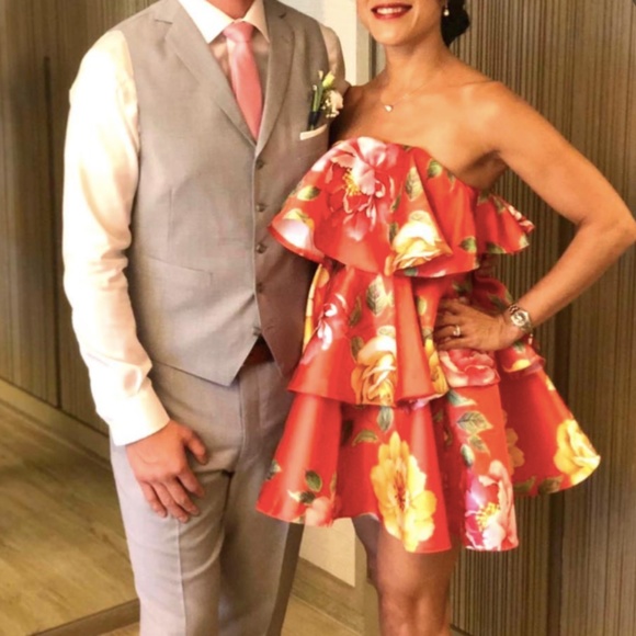 ASOS short strapless 3-tiered orange floral print dress - Picture 5 of 5